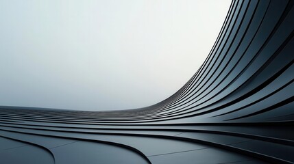 Minimalist, futuristic steel plant with smooth surfaces and sharp angles