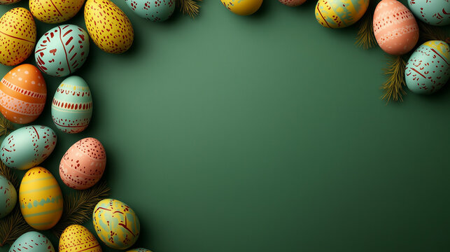 Easter background with easter eggs and flowers