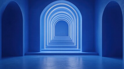Obraz premium Abstract Blue Archway Corridor: A Serene Digital Artwork