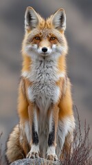 Obraz premium HD Phone Wallpaper Majestic Red Fox Sitting on Rock Wildlife Portrait Wild Animal Photography