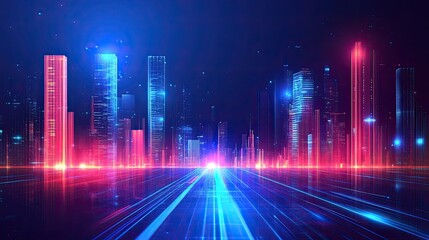 Abstract neon light sci-fi modern futuristic background. Abstract futuristic background with pink blue glowing neon and bokeh lights. Data transfer concept.