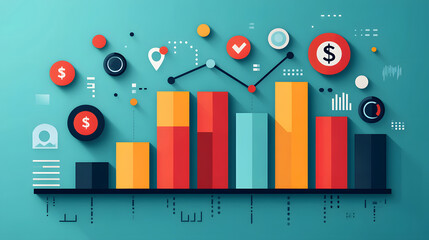 Fototapeta premium Flat design economic market growth icon, upward business trends concept