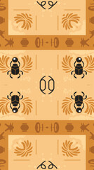 "Egyptian Scarab Beetle Symmetrical Pattern with Ancient Symbols"