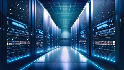 Fototapeta premium The allure of blue light captivates IT professionals. 