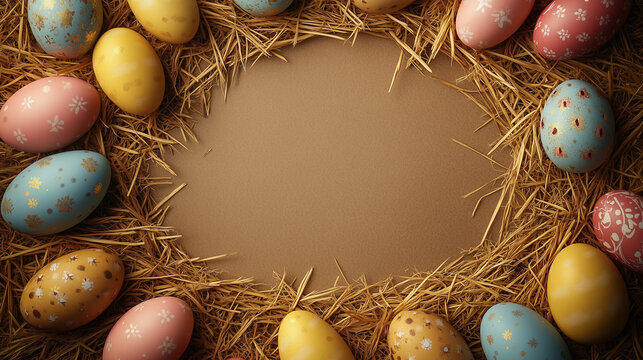 Easter background with easter eggs and decorative elements