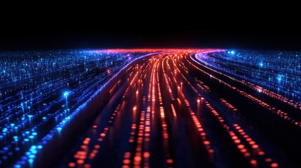 Abstract Representation of Data Flow and Streaming with Colorful Binary Patterns in Dark Space