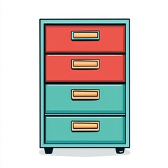 Colorful Four Drawer Filing Cabinet Office Furniture Design Illustration