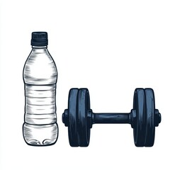 Obraz premium Hydration and Fitness A Water Bottle and Dumbbell Illustration