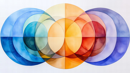 Fototapeta premium Abstract Watercolor Painting with Overlapping Circles