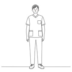 Fototapeta premium A black line drawing of a nurse, black and white illustration.