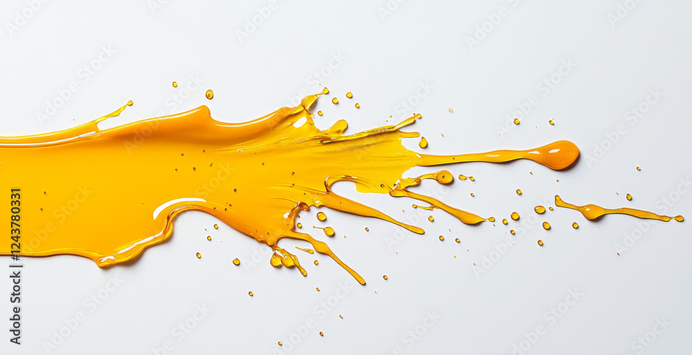 Aufkleber golden honey flows and splashes across a white surface, showcasing its thick and luscious texture. t