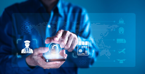 Man Using Smartphone to Navigate Logistics and Supply Chain Technology