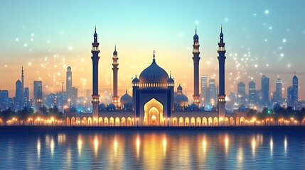 Majestic Mosque Cityscape Illuminates Night Sky