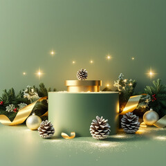 Shiny Christmas scene with a Christmas tree and illuminated red baubles, ornamental gift boxes with lamps, a lantern and bokeh lights backgroundShiny Christmas scene with a Christmas tree and illumina