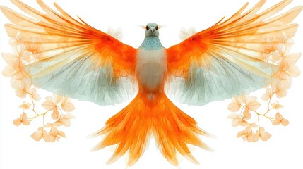 Obraz premium Majestic Bird Wings Spread Wide With Delicate Flowers