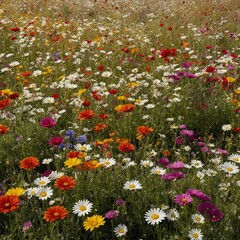 Colorful flower meadow arranged neatly in vector format, pure white background