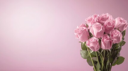 Obraz premium Beautiful bouquet of pink roses on soft backdrop.