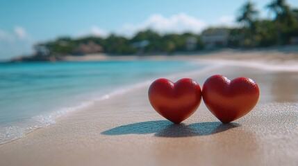 Fototapeta premium Beach hearts, tropical vacation romance