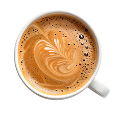 top view of cup of coffee isolated on transparent background