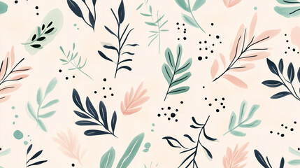 Fototapeta premium Pastel Floral Leaf Pattern Seamless Background