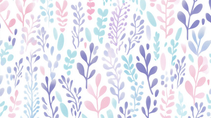 Pastel Floral Seamless Pattern with Delicate Leaves and Soft Tex