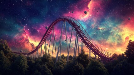 Obraz premium Cosmic Rollercoaster Ride Under a Vibrant Galaxy