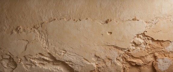 Textured beige wall with rough uneven surface creating a warm earthy background ideal for design, architecture, and interior decoration use.