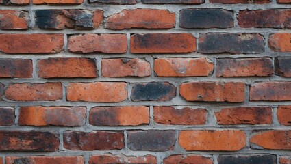 Naklejka premium Detailed closeup of a textured brick wall showcasing various shades of red and brown bricks, highlighting the unique patterns and imperfections.