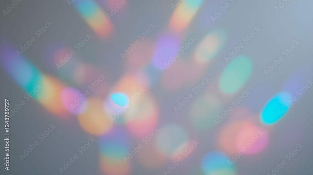 Poster colorful light reflections creating bokeh effect on soft neutral background in artistic abstract des