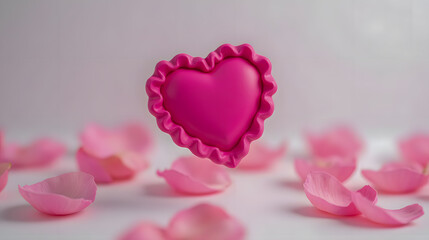 Fototapeta premium Romantic Heart Shape Silicone Mold Surrounded by Pink Petals on a Soft Background for Creative Baking and Crafting Ideas
