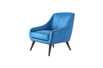 Elegant armchair in vibrant blue with curved edges and tapered wooden legs, offering a modern and stylish seating option