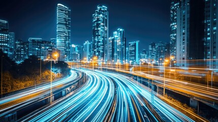 Obraz premium Digital acceleration and futuristic movement represented by glowing blue speed lines