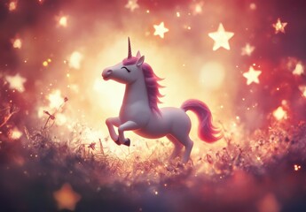 A magical and whimsical stock photo featuring a dabbing unicorn surrounded by twinkling stars, stars, cute
