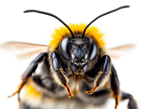 Bee face close-up, view. Detail bee face with antennae