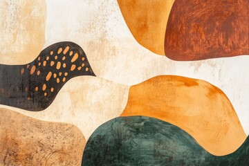Obraz premium An abstract painting with organic shapes and earthy tones, reflecting a connection to nature, minimal background with copy space