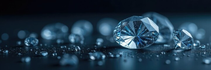 Fototapeta premium Loose diamonds against a dark background with subtle shine, luminous, metallic