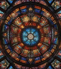 Obraz premium Vibrant stained glass window featuring a kaleidoscope of colors, windows, art