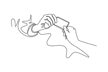 Bank activity concept. Single line draw design vector graphic illustration.