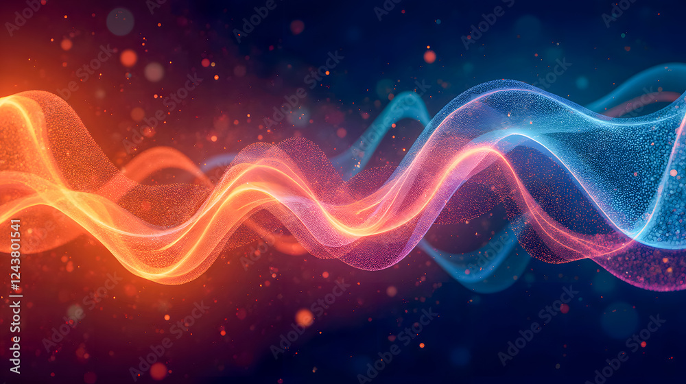 Fototapete vibrant abstract wave patterns with luminous particles creating a dynamic and ethereal background fo
