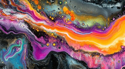 Neon liquid marbling with holographic sheen, smooth and dynamic movement, visually striking and futuristic composition