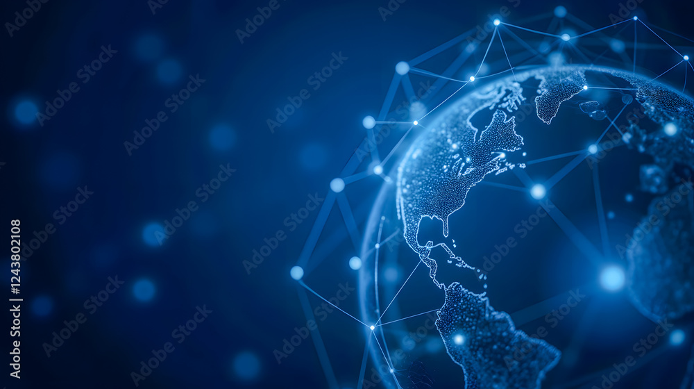 Poster abstract digital world map with network connections symbolizing global communication and data exchan
