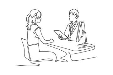 Bank activity concept. Single line draw design vector graphic illustration.	