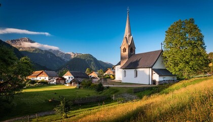 quaint church surrounded by a peaceful village