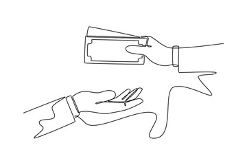 Bank activity concept. Single line draw design vector graphic illustration.