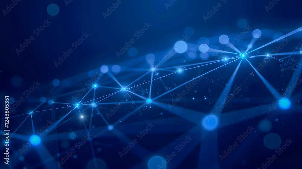 Poster abstract digital network connection with glowing dots and lines on blue background for technology an