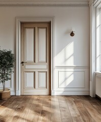 Elegant interior design with door modern home bright room angled light