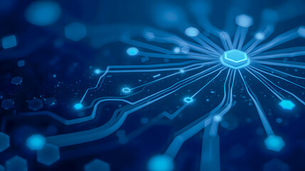 Abstract Technology Background with Hexagons and Light Connections Representing Digital Innovation and High-Tech Solutions in Blue Tones