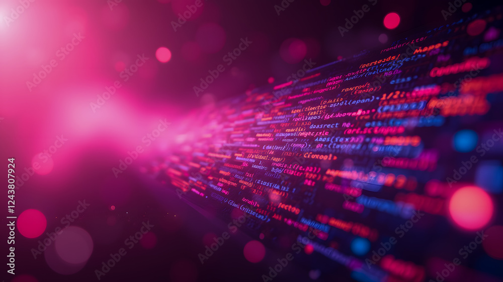 Poster vibrant abstract digital background with colorful data streams representing technology, programming,