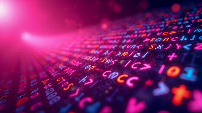 Colorful digital code and data flow representing technology, programming, and innovation in a vibrant abstract background