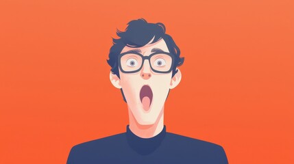Fototapeta premium Surprised Young Man with Glasses Expresses Emotion Against Bright Background